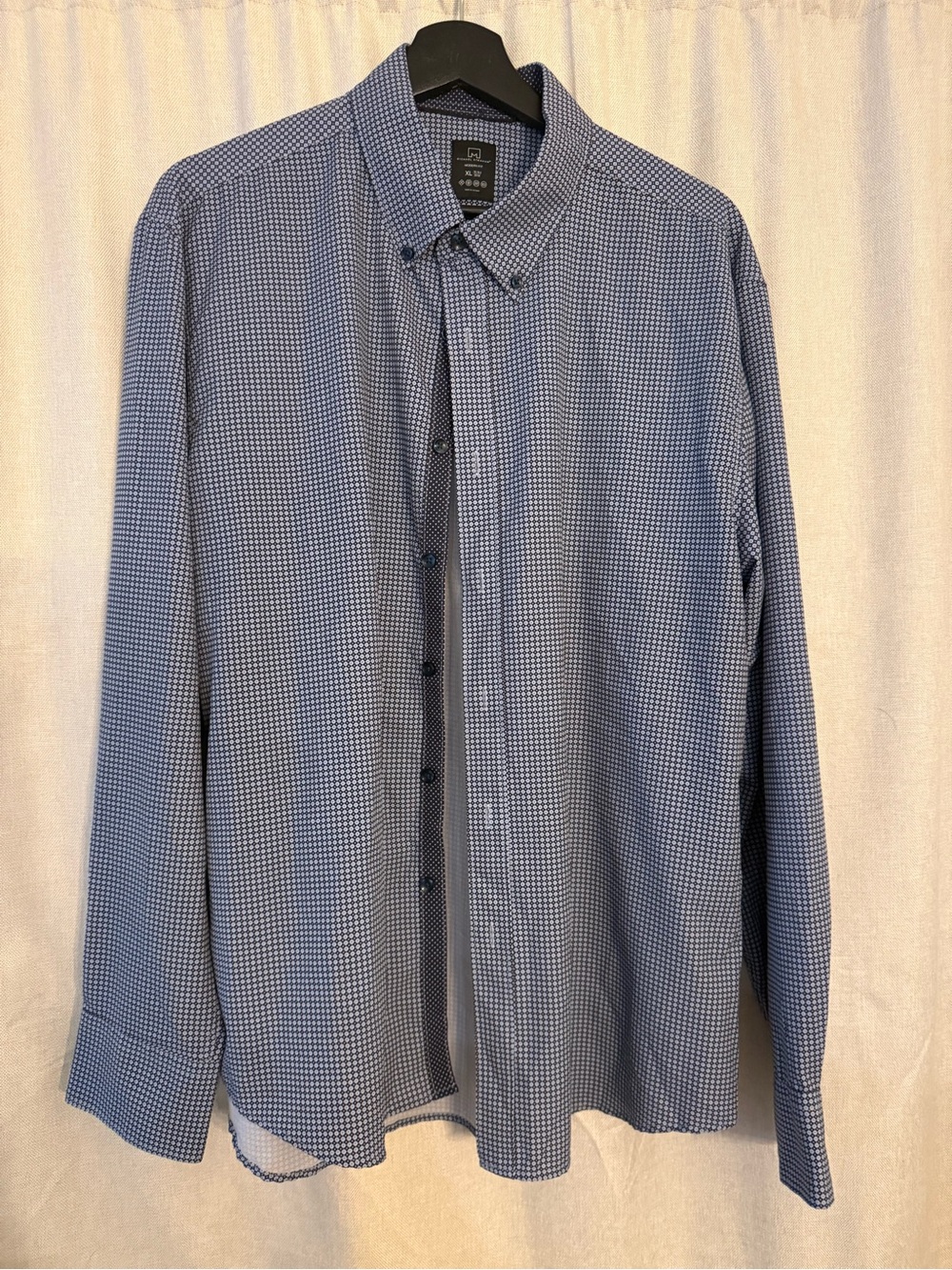 Michael Strahan Modern Fit Dress Shirt XL 16-16.5 35/36 Blue Geometric Print